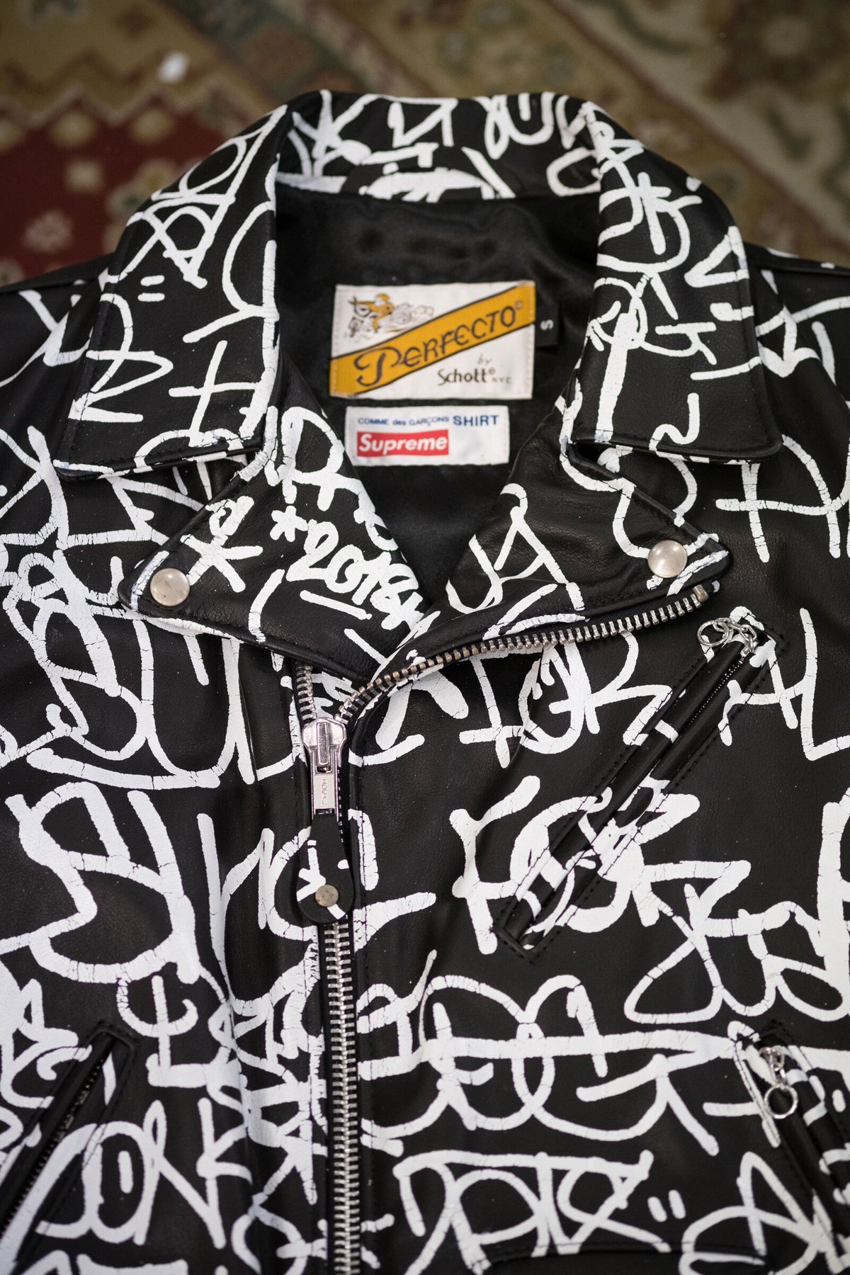 Supreme◇18AW/ペインテッドパーフェクトレザージャケット/ダブル