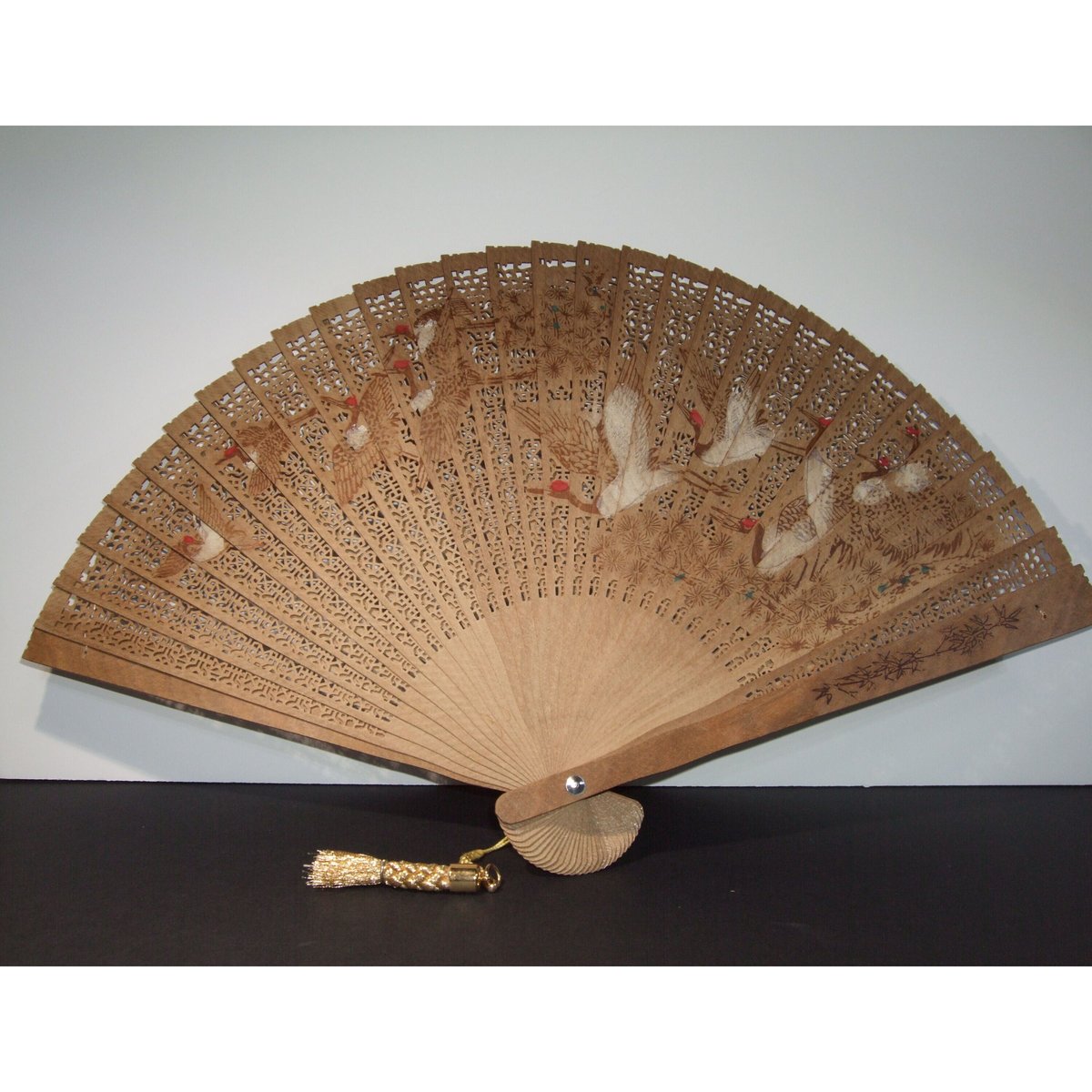 木製 鶴の絵柄 扇子 香り持ち