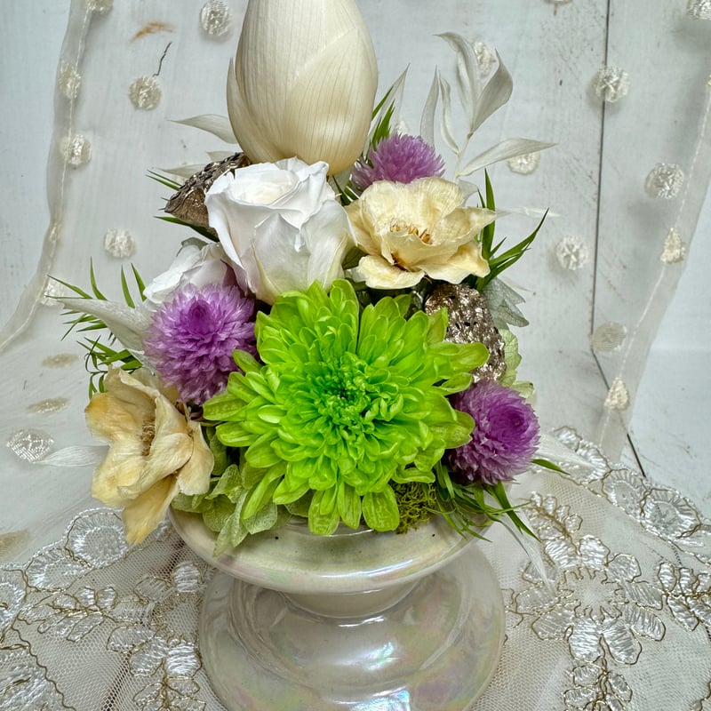 お供え用 おおきめ仏花 ２個セット プリザーブドフラワーアレンジ 白緑 お供え用 おおきめ仏花 2個セット プリザーブドフラワーアレンジ 白緑