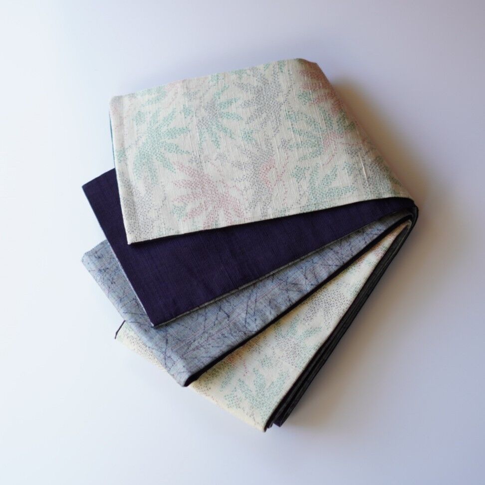 紬半幅帯 パッチワーク×濃紺地に飛び柄十字絣 | 古今堂 ふだん着物屋