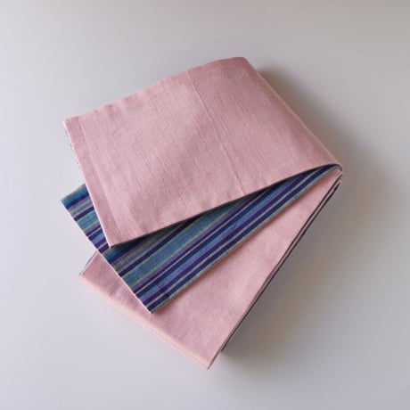 会津木綿半幅帯   一斤染色無地×青と紫の矢鱈縞