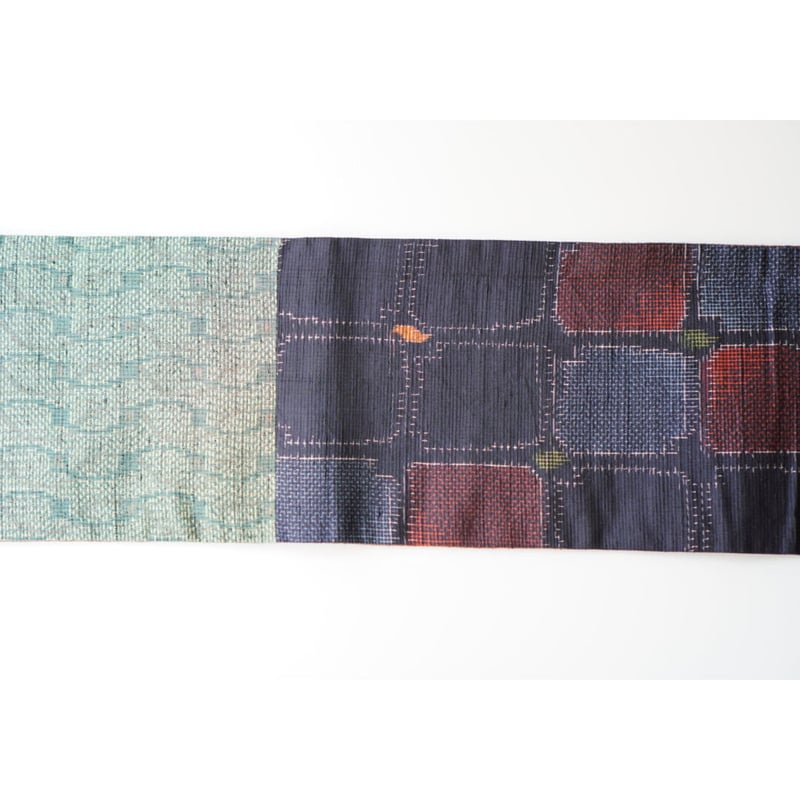 紬半幅帯 パッチワーク×煉瓦色無地 | 古今堂 ふだん着物屋