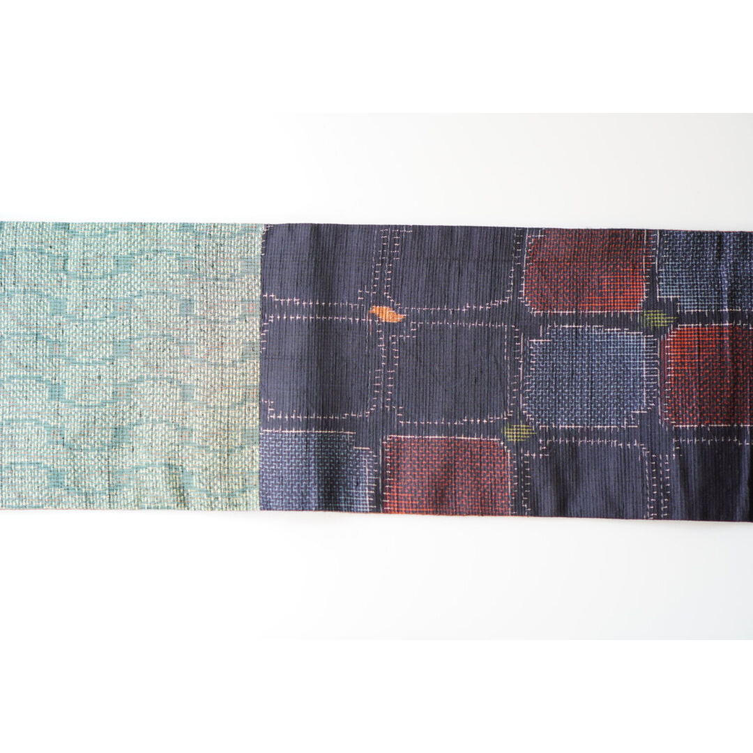 紬半幅帯 パッチワーク×煉瓦色無地 | 古今堂 ふだん着物屋