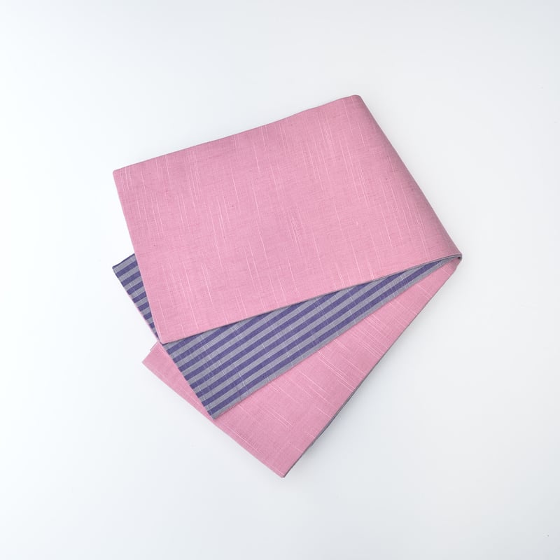 会津木綿半幅帯 桃色無地 × 紫色地に棒縞 | 古今堂 ふだん着物屋