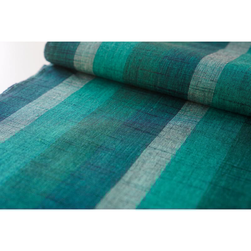 会津木綿 会津もめん　木綿 反物 綿　　かねろく　ブルー　ターコイズブルー 会津木綿 長尺【水色基調の細棒縞】 36尺 (13.5m) 反物 | 古今堂