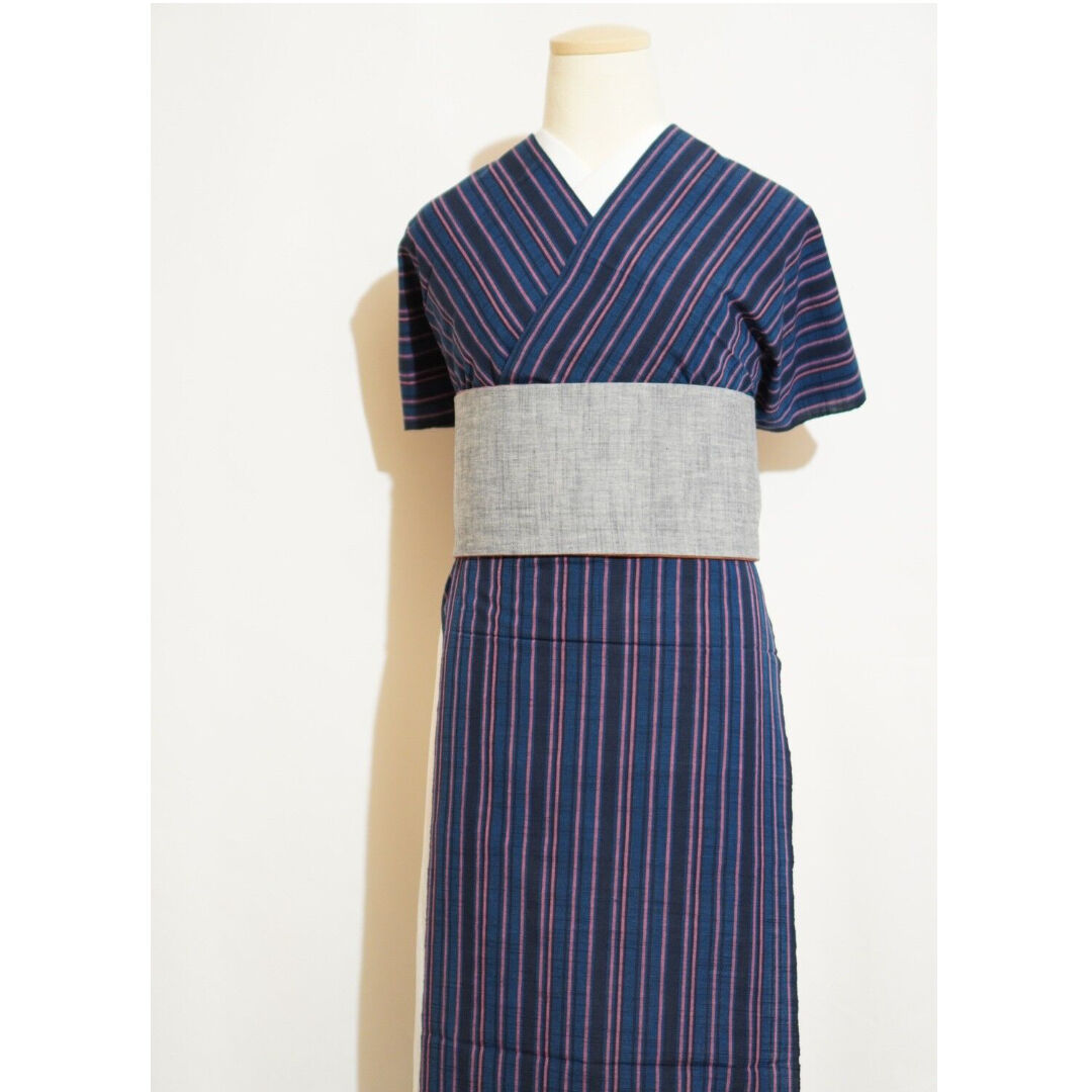 会津木綿 長尺【濃紺地に紅紫子持縞】 36尺 (13.5m) 反物 | 古今堂