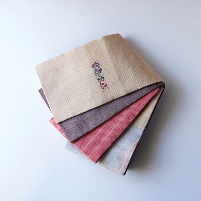 紬半幅帯 パッチワーク×二人静の真綿紬無地 | 古今堂 ふだん着物屋