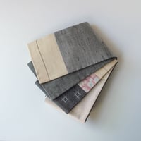 紬半幅帯  パッチワーク × 藍鼠色の真綿紬無地
