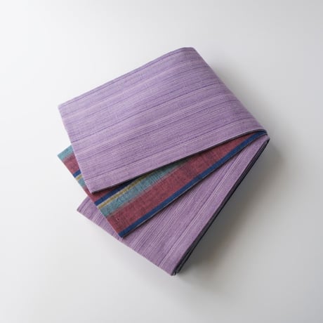 会津木綿半幅帯  藤色万筋 × 梅紫色地に矢鱈縞