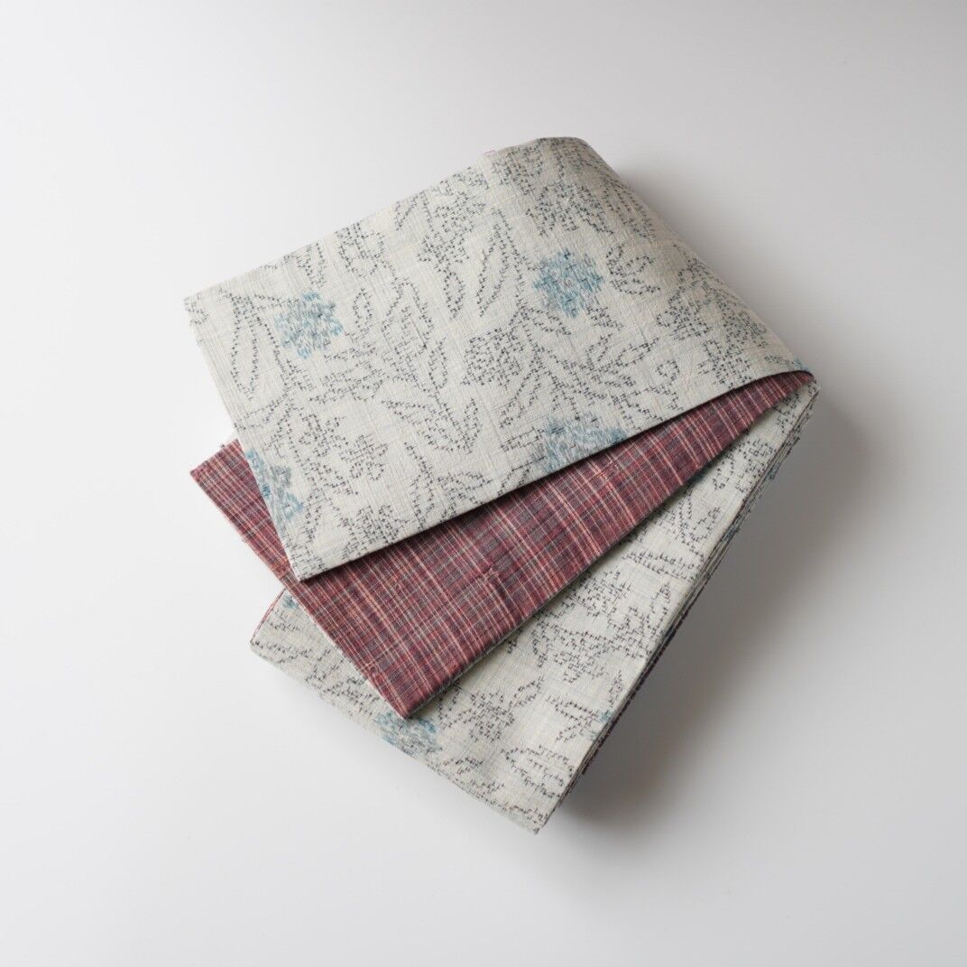 民芸紬着尺（白地 蝶と花） 