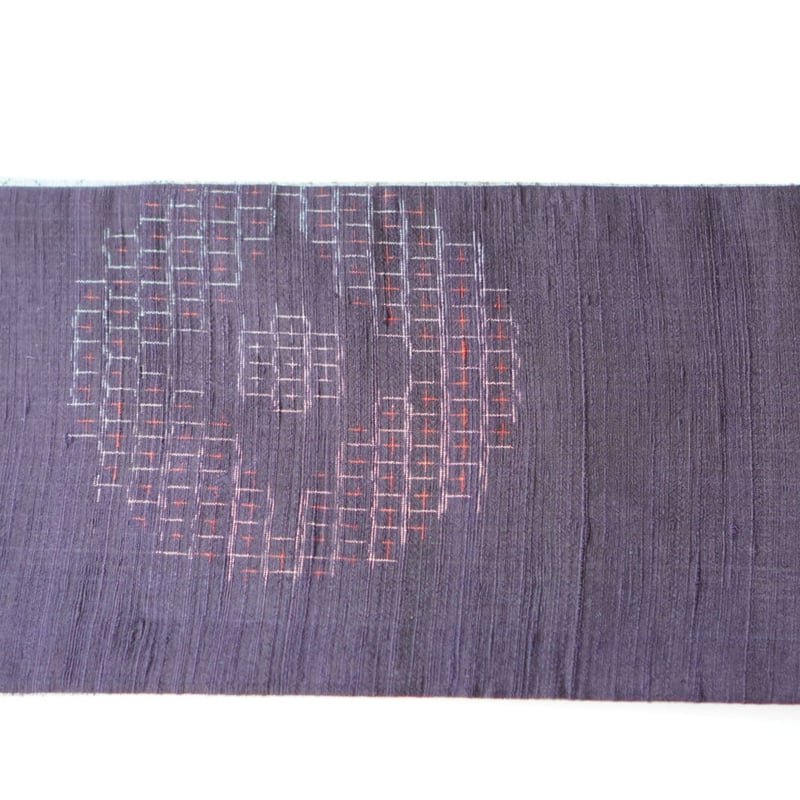 紬半幅帯 パッチワーク×濃紺地に飛び柄十字絣 | 古今堂 ふだん着物屋