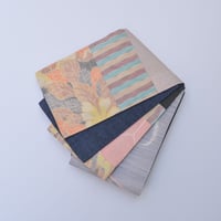 紬半幅帯  パッチワーク × 紺色の真綿紬無地