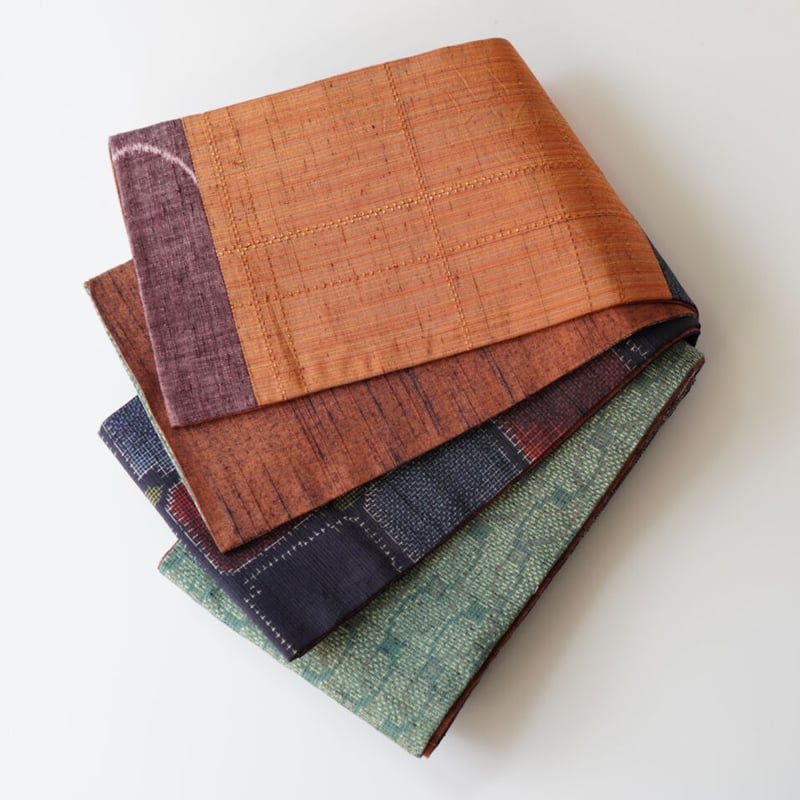 紬半幅帯 パッチワーク×煉瓦色無地 | 古今堂 ふだん着物屋