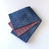 紬半幅帯  長尺  青色地に立涌文×花織みじん格子文様