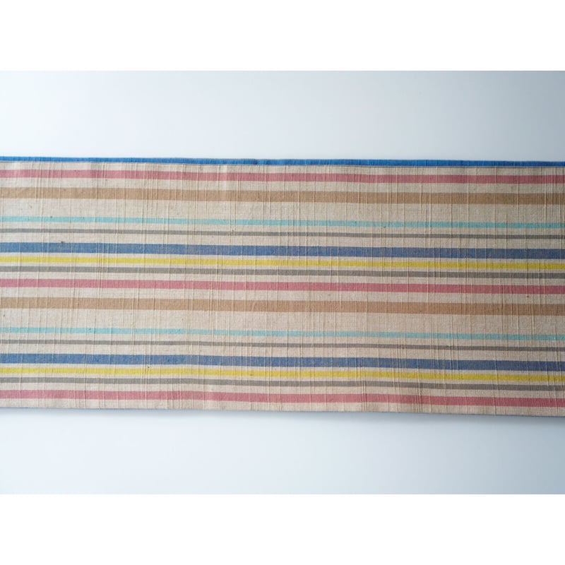 会津木綿半幅帯 天色無地 × 亜麻色地に矢鱈縞 | 古今堂 ふだん着物屋