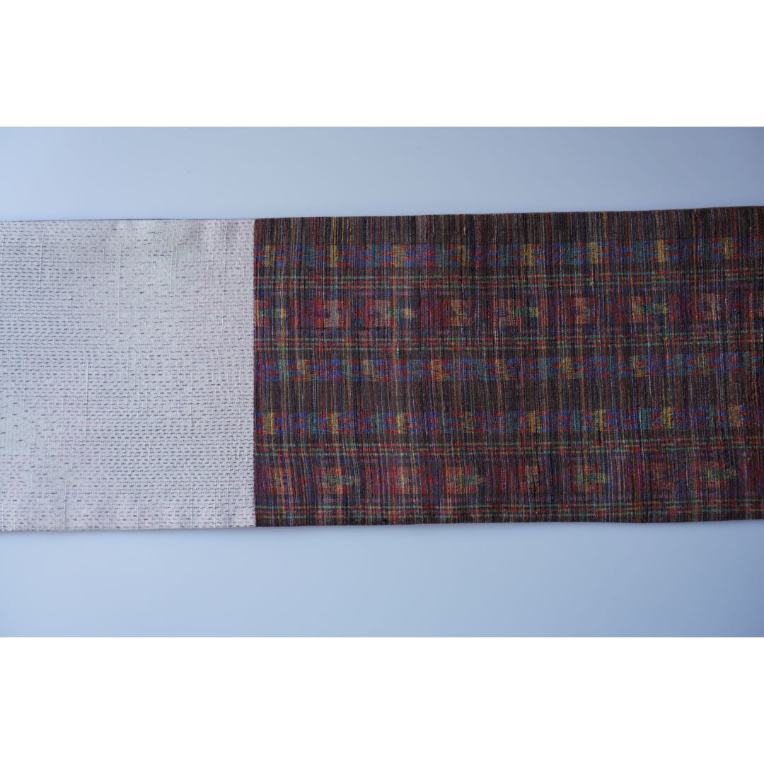 紬半幅帯 パッチワーク×二人静の真綿紬無地 | 古今堂 ふだん着物屋