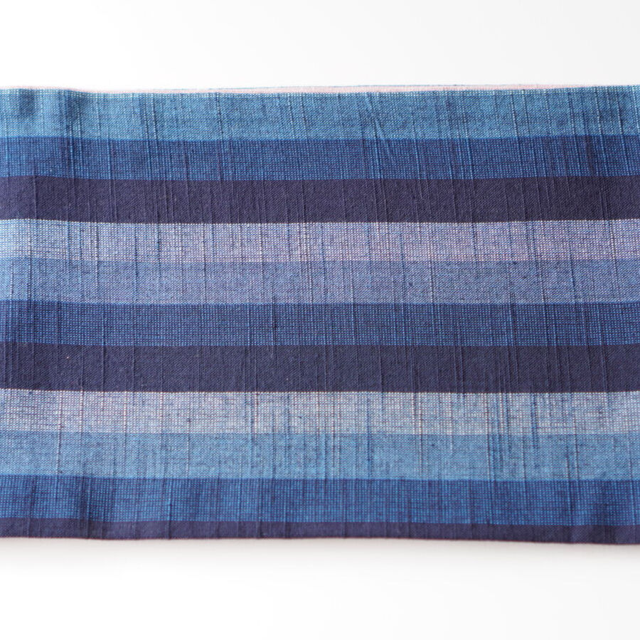 会津木綿半幅帯 桃色無地×鰹縞 | 古今堂 ふだん着物屋