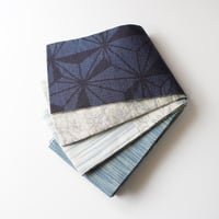 紬半幅帯  パッチワーク×白緑色に唐花文
