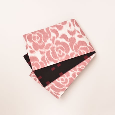 久留米絣半幅帯   野ばら 紅 × ぼたん雪 赤