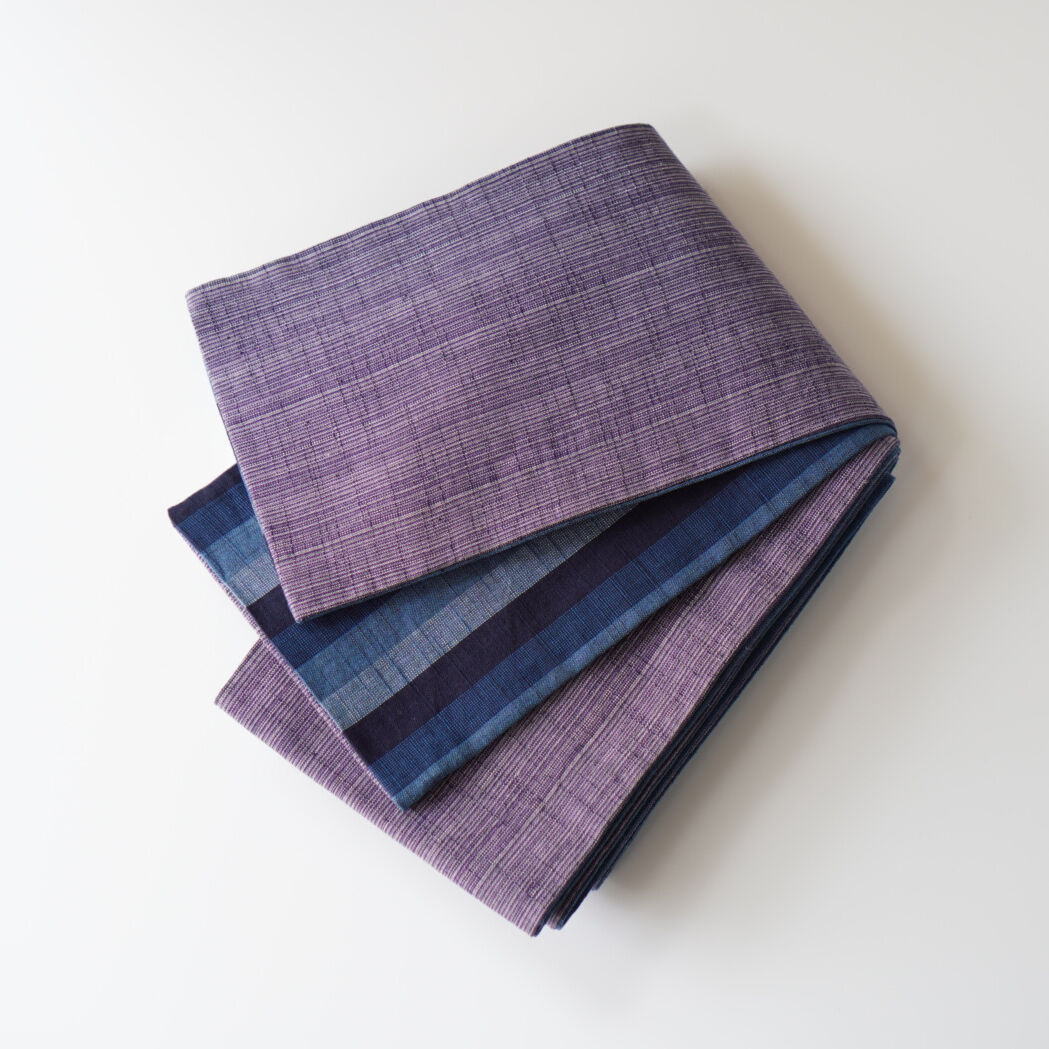 会津木綿半幅帯 本紫色×鰹縞 | 古今堂 ふだん着物屋