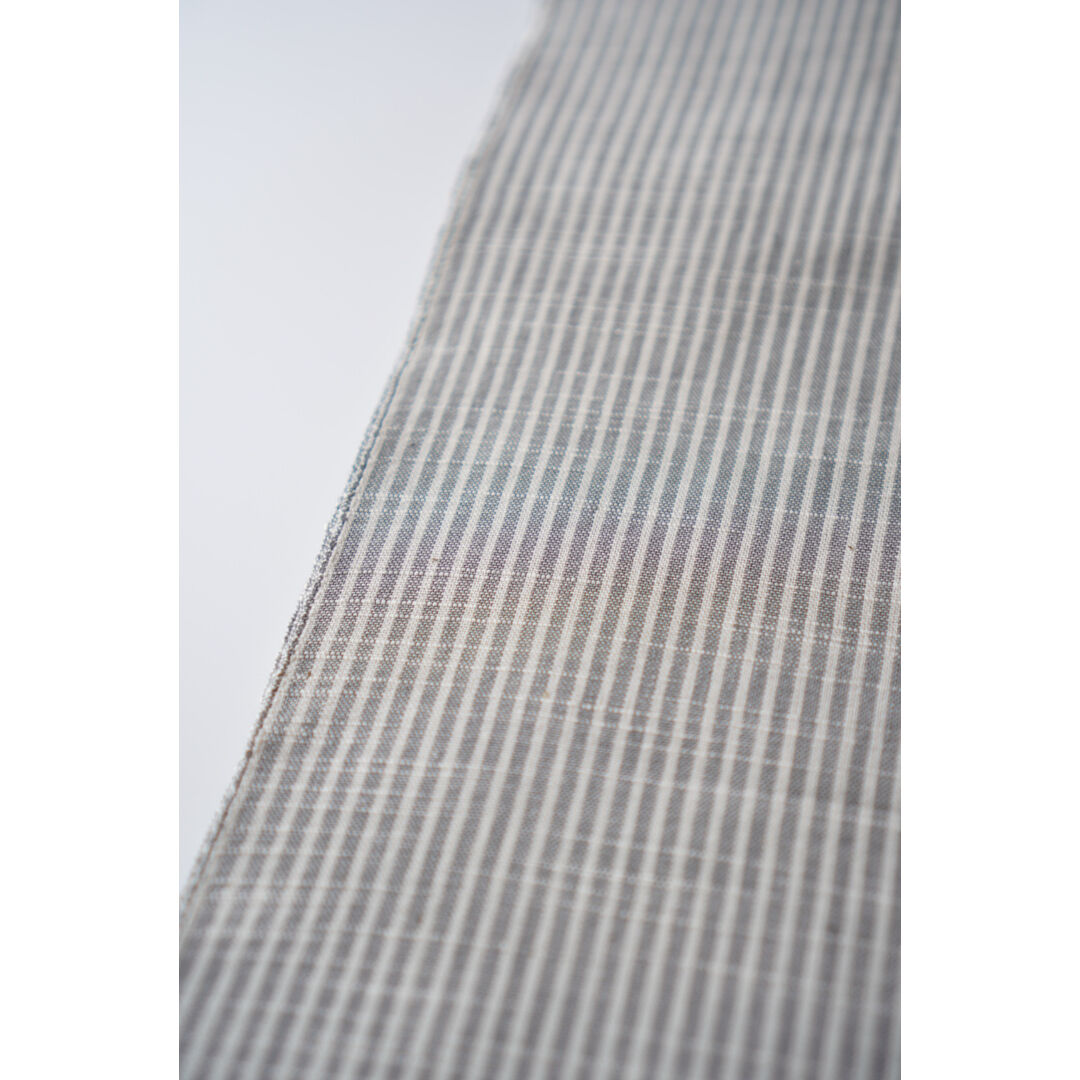 未使用　しつけ付　超美品　会津もめん　綿　反物　証紙付 小豆　白　ハンドメイド 会津木綿 長尺 【白鼠色×生成色 棒縞】 36尺 (13.5m) 反物 | 古今堂 ふ