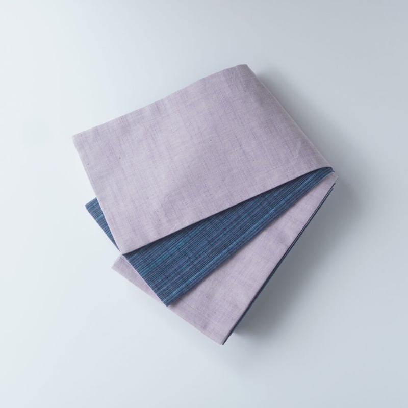 会津木綿半幅帯 淡藤色無地 × 花色に千筋 | 古今堂 ふだん着物屋