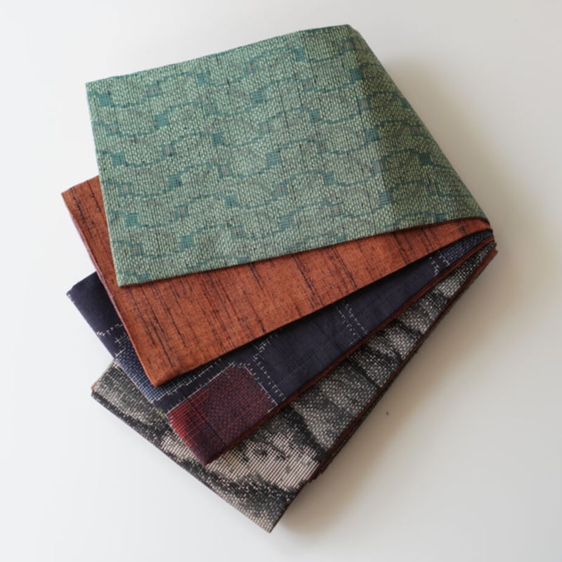 紬半幅帯 パッチワーク×煉瓦色無地 | 古今堂 ふだん着物屋