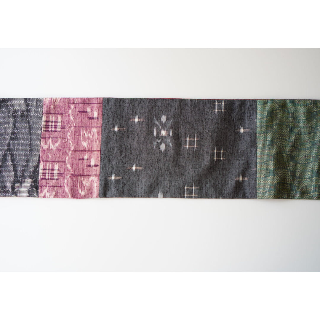 紬半幅帯 パッチワーク×煉瓦色無地 | 古今堂 ふだん着物屋