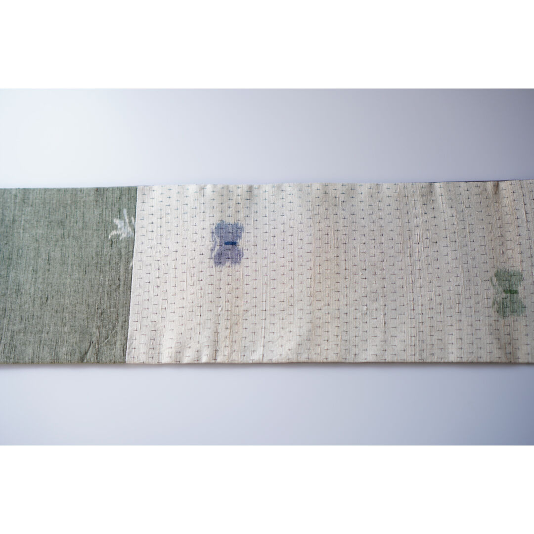 紬半幅帯 パッチワーク×濃紫地に樹木 | 古今堂 ふだん着物屋