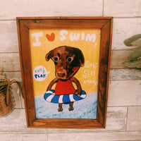 A4ポスター　swimming  -Labrador Retriever（ラブラドールレトリバー）
