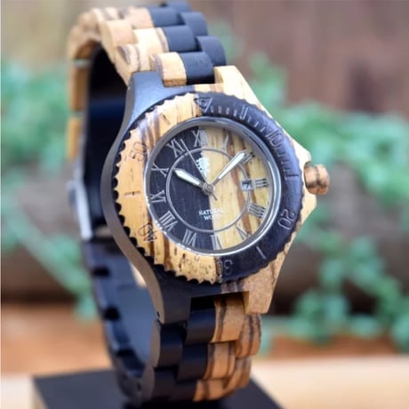 EINBAND Meer Zebra & Ebony 木製腕時計 34mm