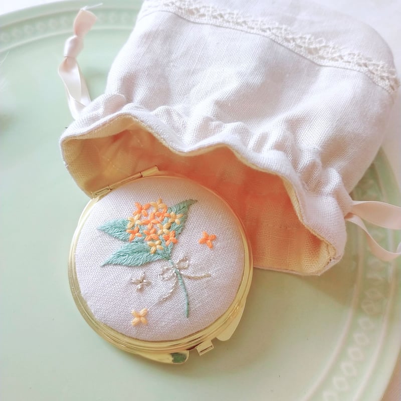 ゴールド ミラー 花模様 花見鳥 手鏡