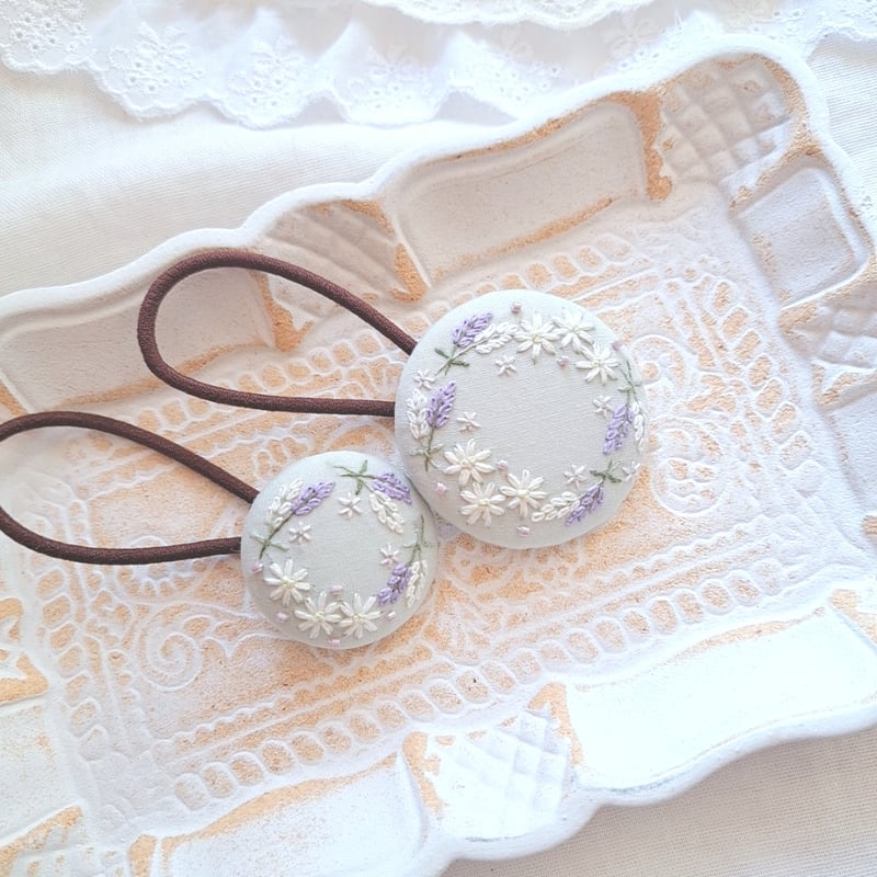 親子お揃い】刺繍アクセサリー&ヘアゴムセット『ラベンダー