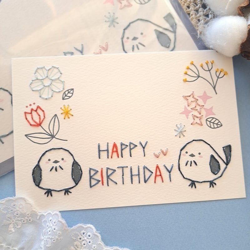 手書き サンキューカード クラフト紙 シマエナガ 36枚 手書き