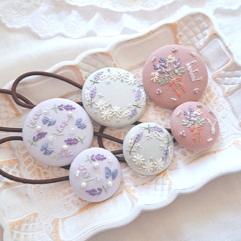 親子お揃い】刺繍アクセサリー&ヘアゴムセット『ラベンダー