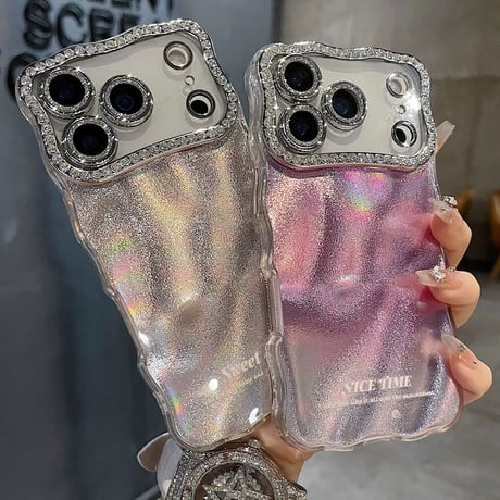 【お取り寄せ商品】iPhoneケース スマホケース iPhone17 iPhone16 iPhone15 ウェーブ フェザー風 キラキラ ストーン M7105
