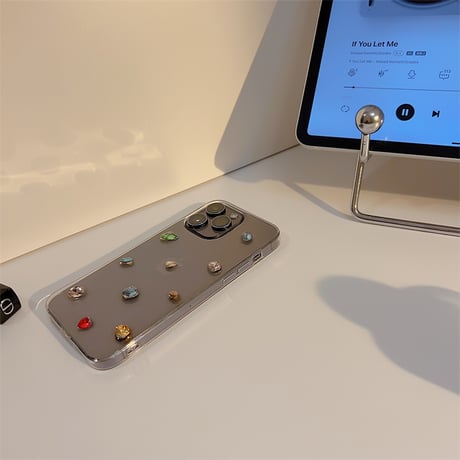 【お取り寄せ商品】iPhoneケース スマホケース iPhone16 iPhone15 iPhone14 透明 クリア ラインストーン ビジュー 立体 シンプル きれいめ L7488