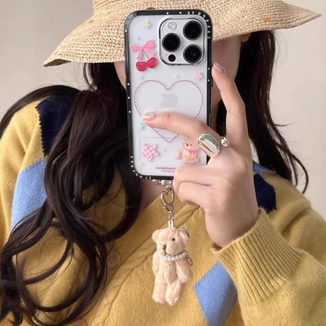 【お取り寄せ商品】iPhoneケース スマホケース iPhone16 iPhone15 iPhone14 可愛い くま 推し活 韓国 チャーム付き L9509