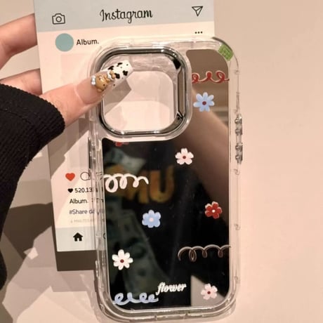 【お取り寄せ商品】iPhoneケース スマホケース iPhone16 iPhone15 iPhone14 花柄 可愛い ミラー 花 グリップ L9445