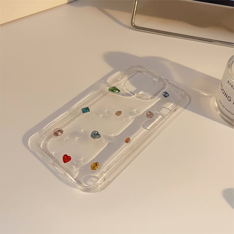 【お取り寄せ商品】iPhoneケース スマホケース iPhone16 iPhone15 iPhone14 透明 クリア ラインストーン ビジュー 立体 シンプル きれいめ L7488