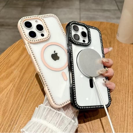 【お取り寄せ商品】iPhoneケース スマホケース iPhone16 iPhone15 iPhone14 大人可愛い シンプル ストーン 推し活 MagSafe L9441