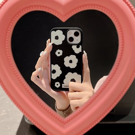 【お取り寄せ商品】iPhoneケース スマホケース iPhone15 iPhone14 花柄 フラワー モノトーン 黒白 フレームイラスト レトロ かわいい 韓国風 L7494