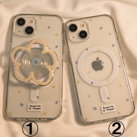 【お取り寄せ商品】iPhoneケース スマホケース iPhone15 iPhone14 Magsafe 磁気 ワイヤレス充電 フラワーグリップ 透明 ドット かわいい 韓国 L7860
