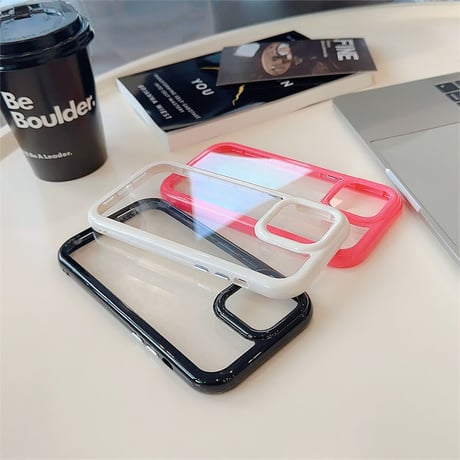 【お取り寄せ商品】iPhoneケース スマホケース iPhone15 iPhone14 カラーフレーム クリームカラー くすみカラー 透明 シンプル ニュアンス オシャレ かわいい 韓国 L7403