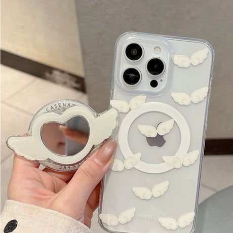 【お取り寄せ商品】iPhoneケース スマホケース iPhone16 iPhone15 iPhone14 かわいい 羽 ミラー グリップ MagSafe L9443