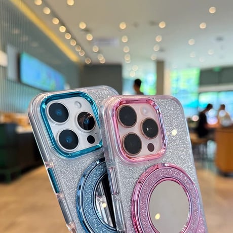 【お取り寄せ商品】iPhoneケース スマホケース iPhone16 iPhone15 iPhone14 可愛い グラデーション ラメ ミラー スタンド 多機能 MagSafe L9560