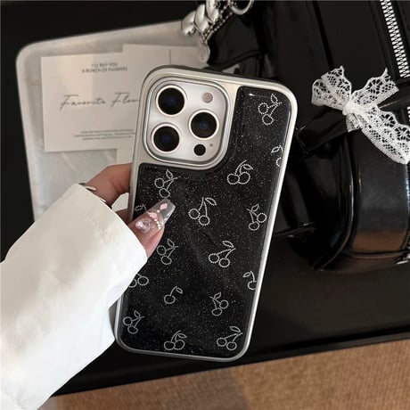 【お取り寄せ商品】iPhoneケース スマホケース iPhone16 iPhone15 iPhone14 可愛い ブラック さくらんぼ柄 L9557