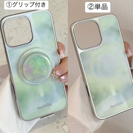 【お取り寄せ商品】iPhoneケース スマホケース iPhone16 iPhone15 iPhone14 大人女子 グリーン クリスタル マーブル MagSafe L9543