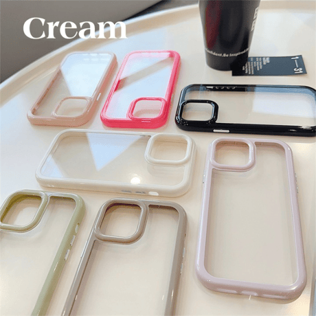 【お取り寄せ商品】iPhoneケース スマホケース iPhone15 iPhone14 カラーフレーム クリームカラー くすみカラー 透明 シンプル ニュアンス オシャレ かわいい 韓国 L7403