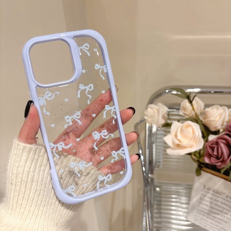 【お取り寄せ商品】iPhoneケース スマホケース iPhone16 iPhone15 iPhone14 かわいい ブルー リボン 韓国 L9373